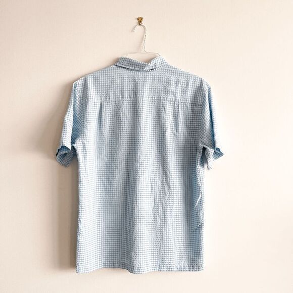 Quiksilver Mens Windowpane Check Short Sleeve Button Up Shirt Blue White Medium - Picture 2 of 6